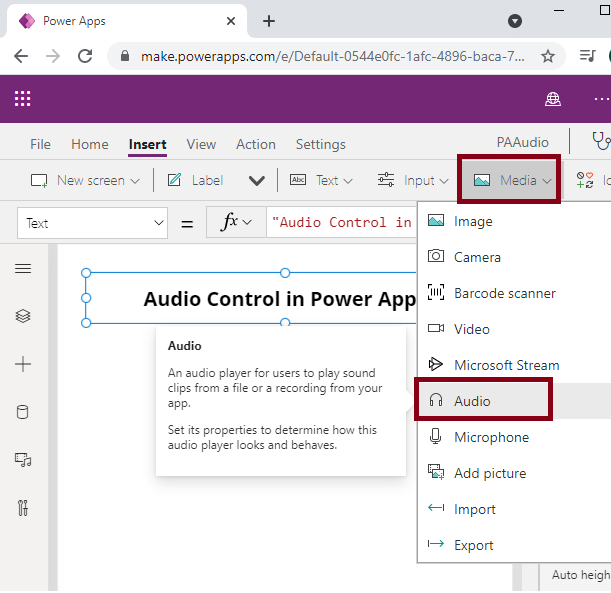 Audio Control in Power Apps