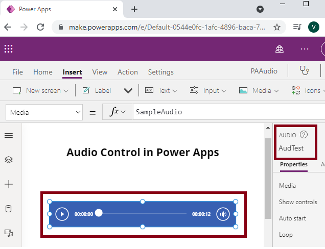 Audio Control in Power Apps