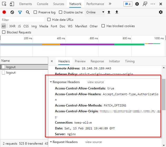 Example of log out request, Image by Author