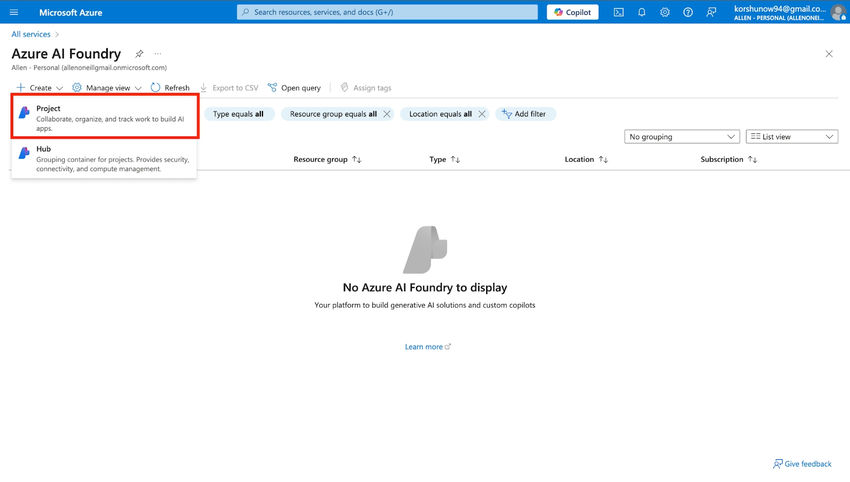 Azure AI Foundary Project