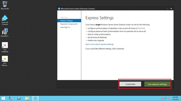 Azure AWS AD Users Sync Up - Install Azure AD Connect in Windows Server