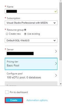 Azure - Creating SQL Elastic Pool