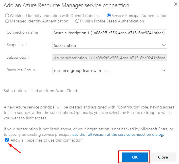 Allow all pipelines to use this connection