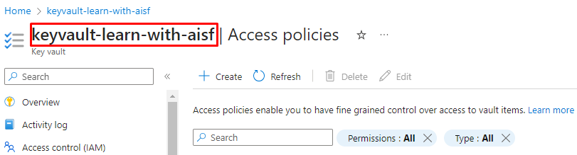 Copy your Key vault name