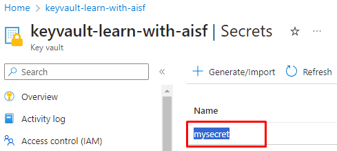 Copy the secret name