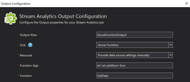 Azure Function Output Configuration