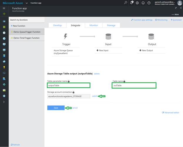 Azure Function Binding With Azure Queue And Azure Table
