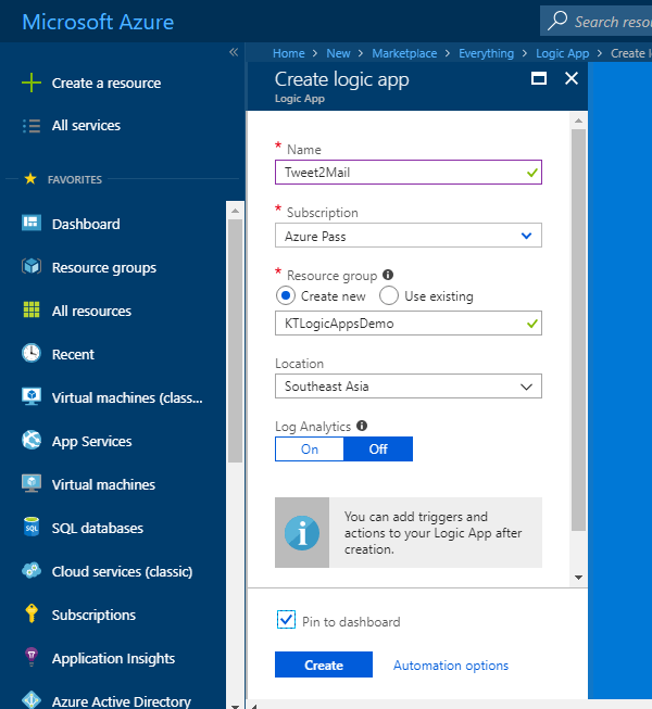 Azure logic app settings