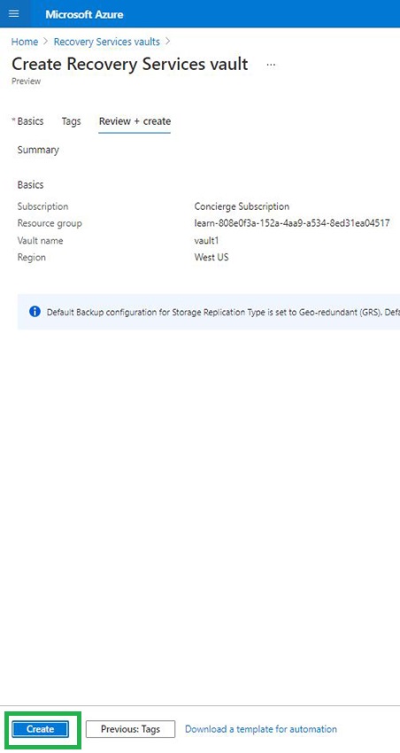 Recovery Vaults in Azure