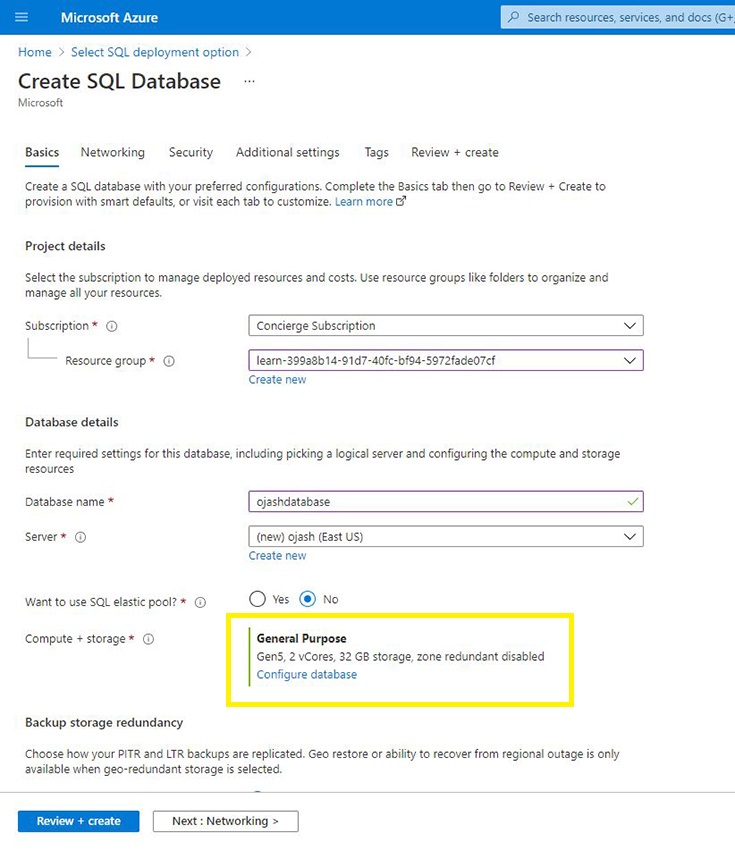 Azure SQL Database - Create Single Serverless Database