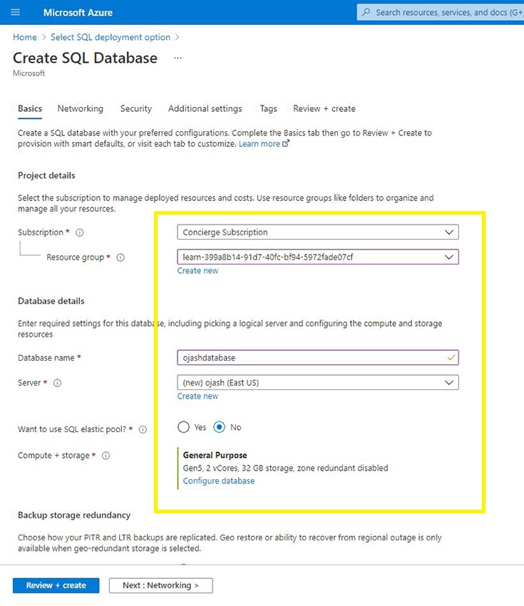Azure SQL Database - Create Single Serverless Database
