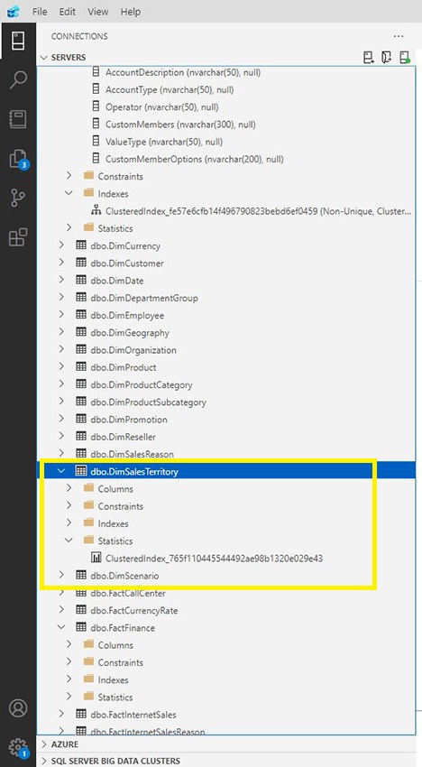 create statistics in Azure