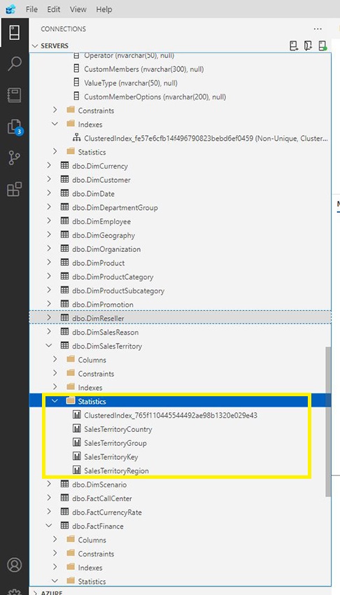 create statistics in Azure