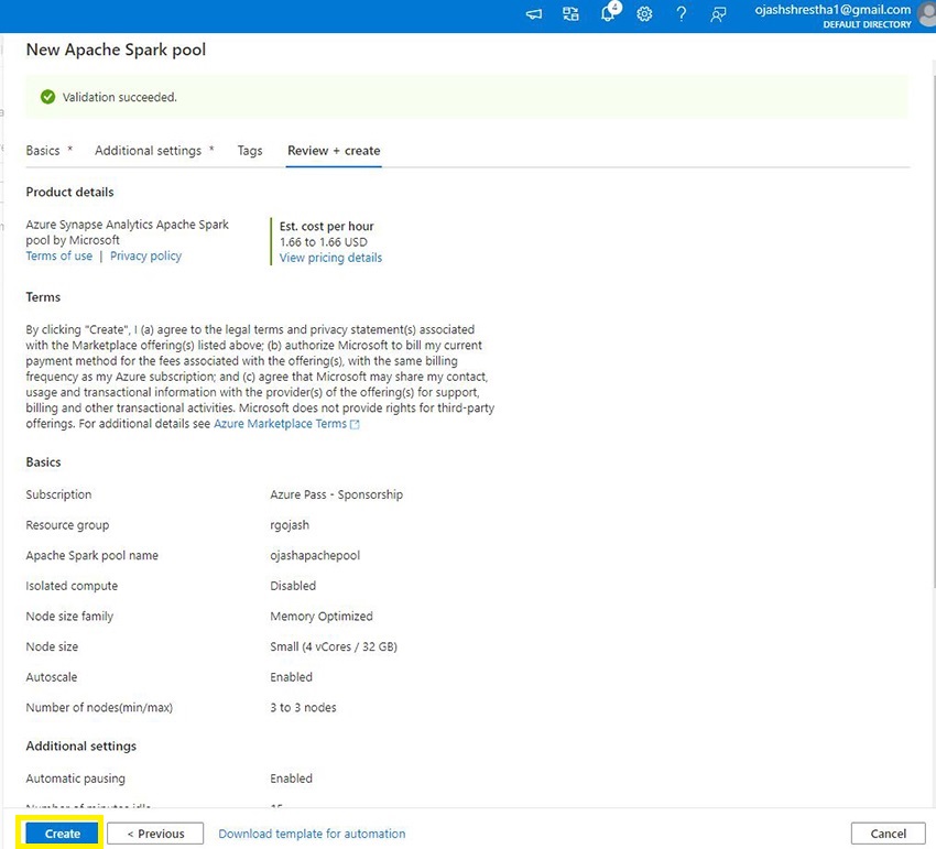 Azure Synapse Analytics - Create Apache Spark Pool