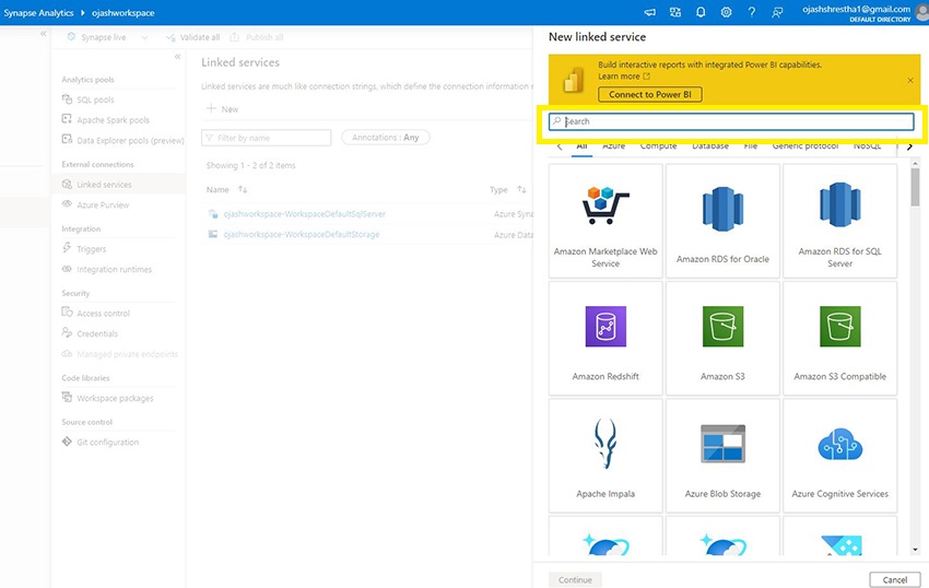 Azure Synapse Analytics - Link Services