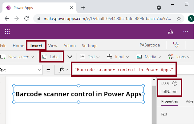 Barcode scanner Control in Power Apps