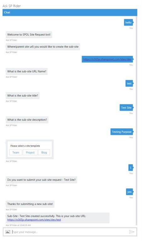 Basic Site Provisioning Using SharePoint Framework client-Side Web Part And Microsoft Bot Framework