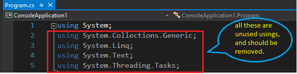 Un-used using statements are greyed out by default in Visual Studio 2015