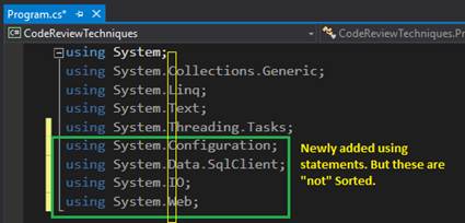 Newly added using statements 