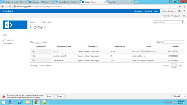 bind sharepoint list data into jquery datatable using sharepoint 2013 search templates