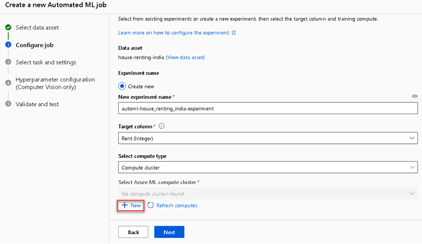 regression model of house renting Azure AutoML