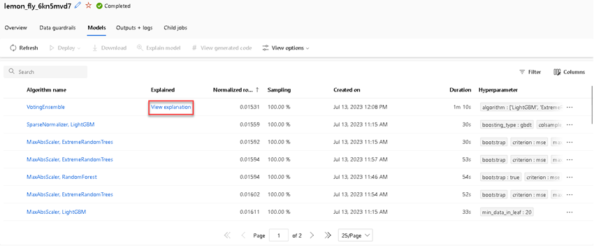 regression model of house renting Azure AutoML