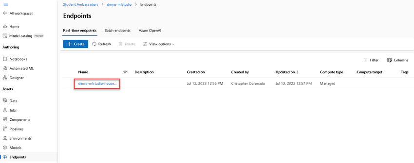 regression model of house renting Azure AutoML
