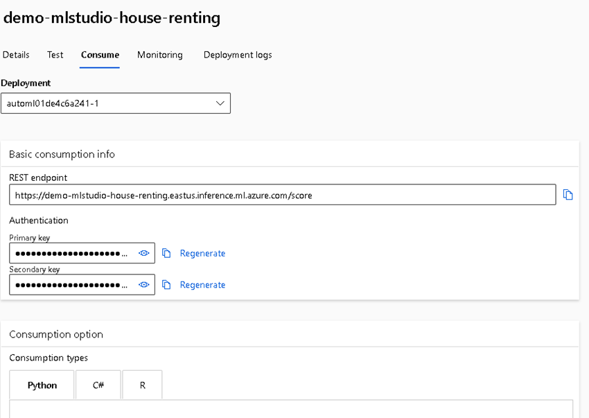 regression model of house renting Azure AutoML