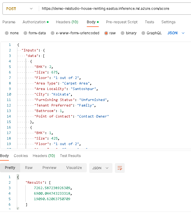 regression model of house renting Azure AutoML