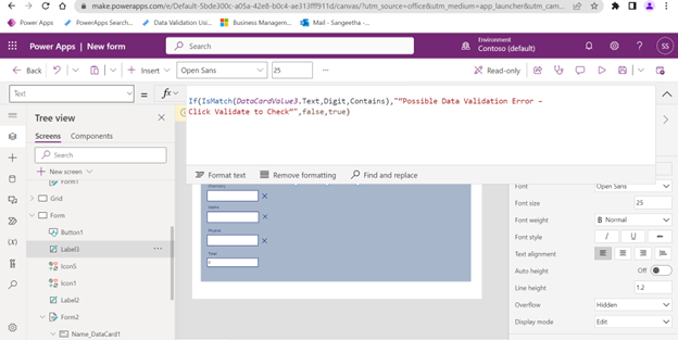 Forms Validation in Power apps