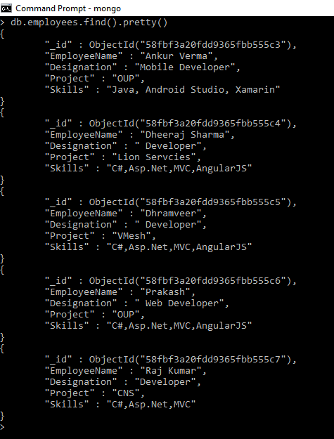 db.employees.find().pretty()