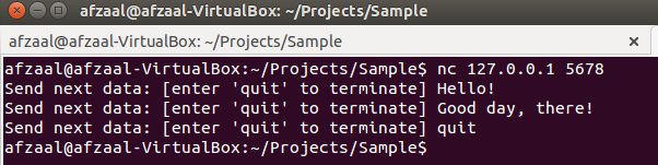 Client sending the data