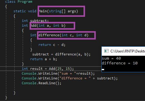 functions inside a function in C# 7.0