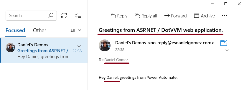 Results in the email