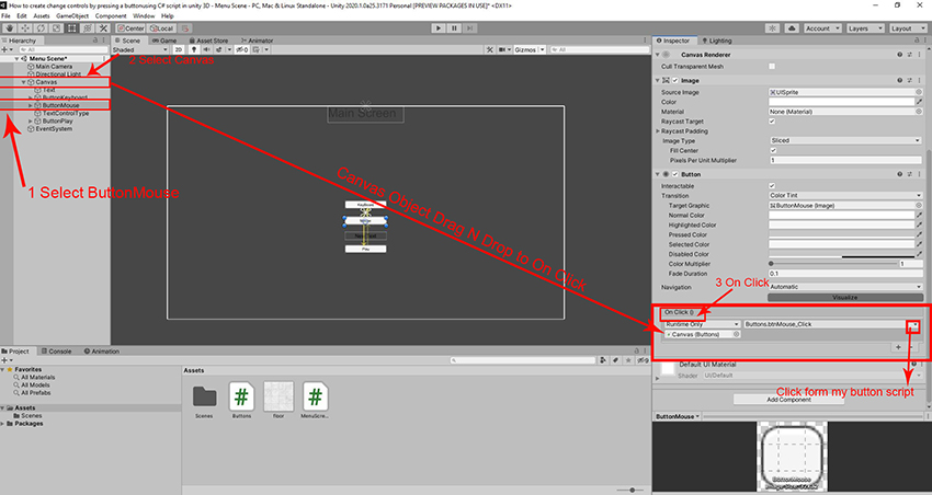 Change Control By Pressing A Button Using C# Script In Unity