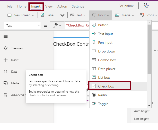 Check Box Control In Power Apps