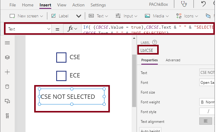 Check Box Control In Power Apps