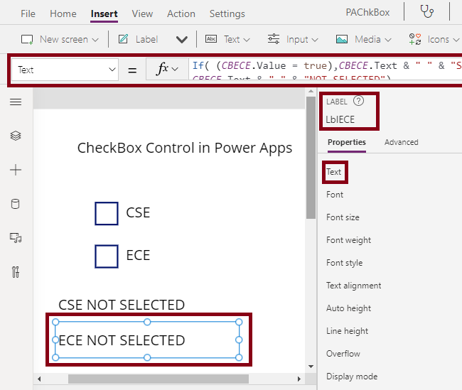 Check Box Control In Power Apps
