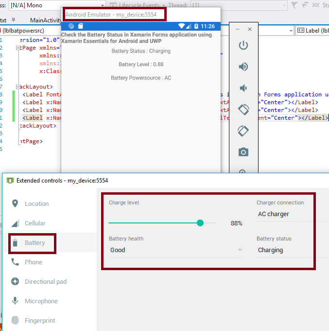 Check The Battery Information In Xamarin Forms application Using Xamarin Essentials For Android And UWP