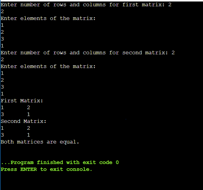 Matrix equal in java