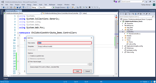 ChildActionOnly Attribute In ASP.NET MVC