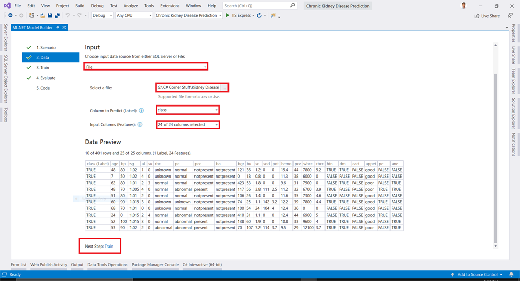Chronic Kidney Disease Prediction In ASP.NET Core Using ML.NET