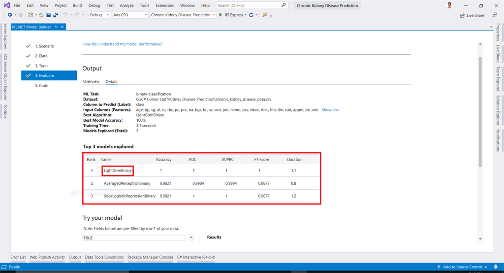 Chronic Kidney Disease Prediction In ASP.NET Core Using ML.NET