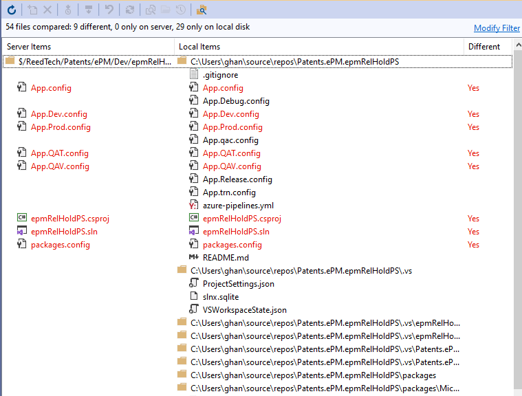 Comapare Files (1), With TFS And Git GUI In Visual Studio