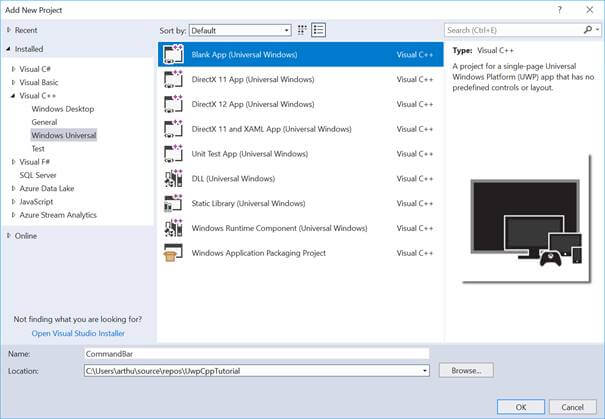 Command Bar In Universal Windows Platform With C++