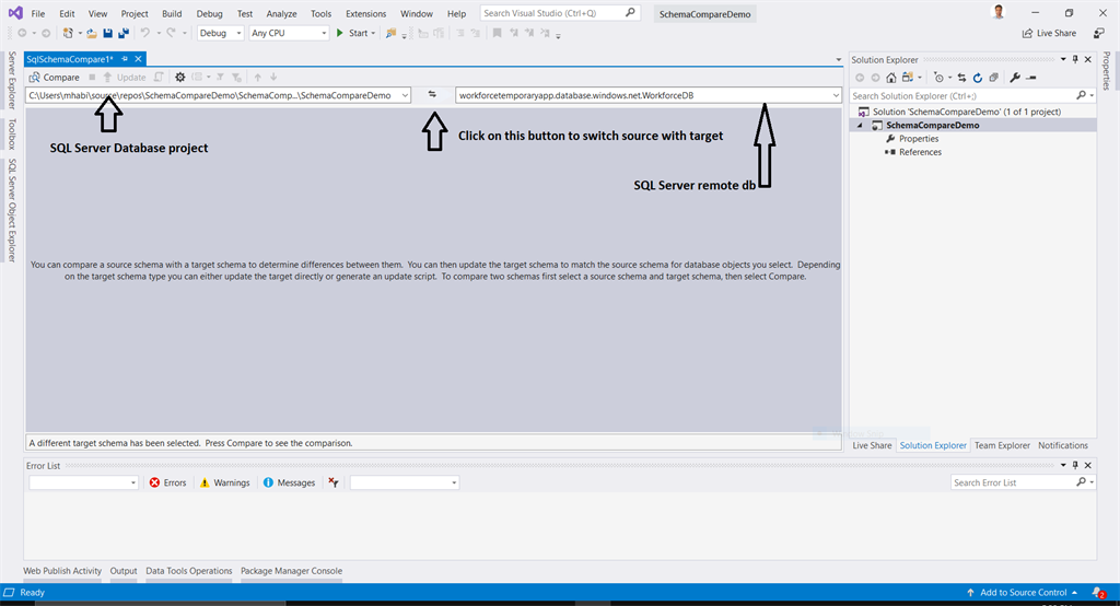 Compare And Update SQL Server Database Project With Visual Studio