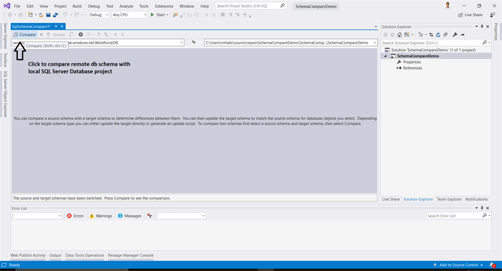 Compare And Update SQL Server Database Project With Visual Studio