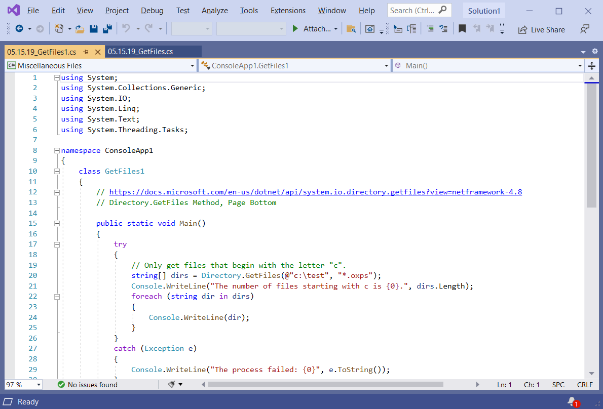 Compare Files (2), With Visual Studio Built In Tool