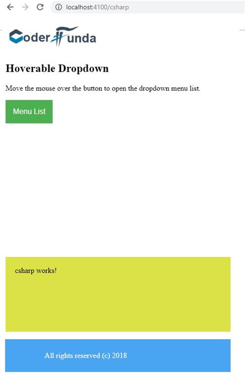 Components, Router Outlet, Menus & Button click event in Angular 6