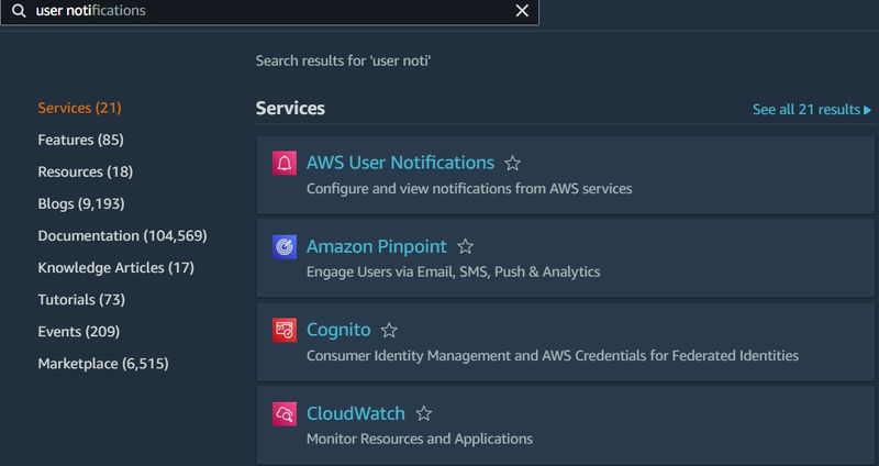 Configure AWS User Notifications for AWS Services